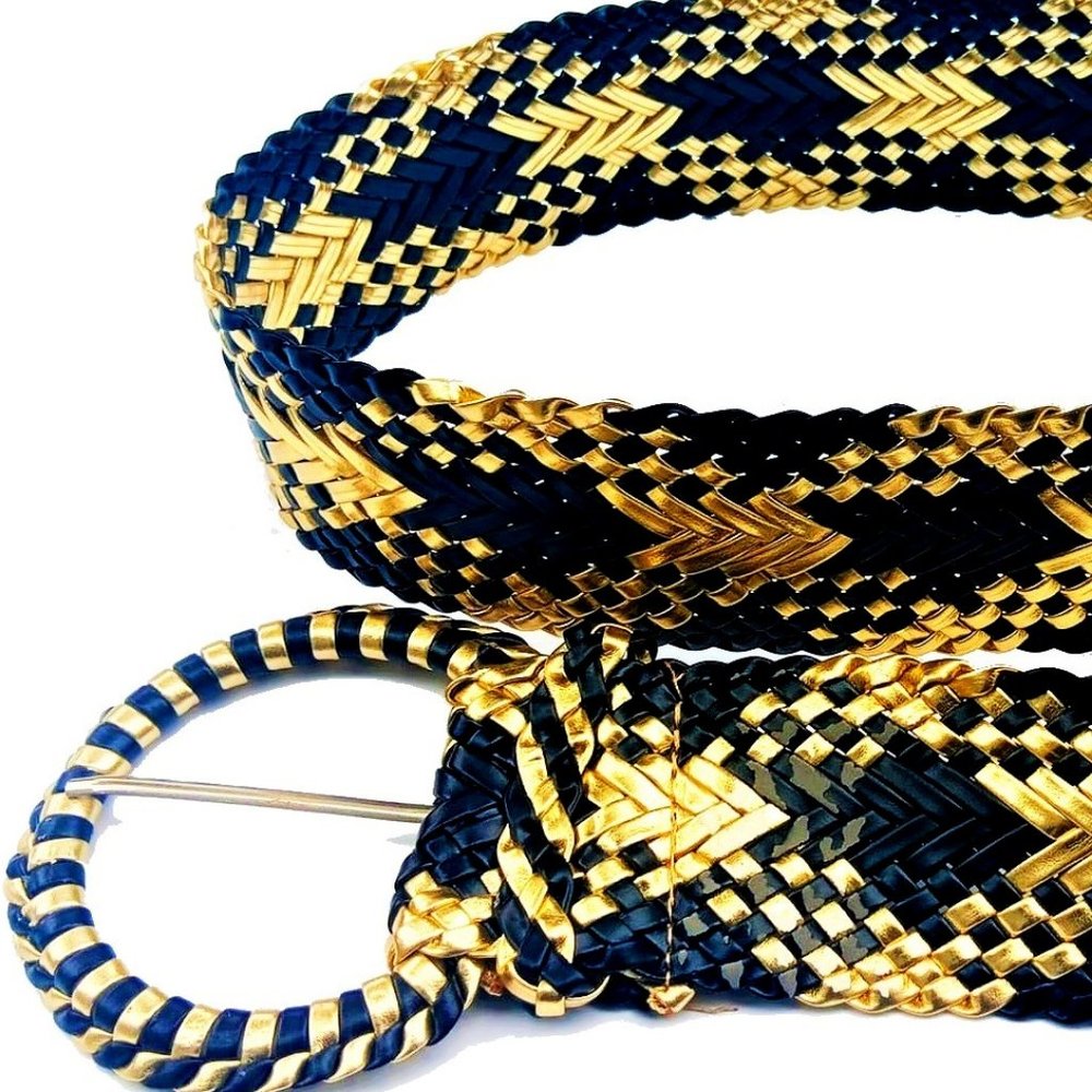 Jet Black and 24 kt Gold Braided Metallic Woven Belt